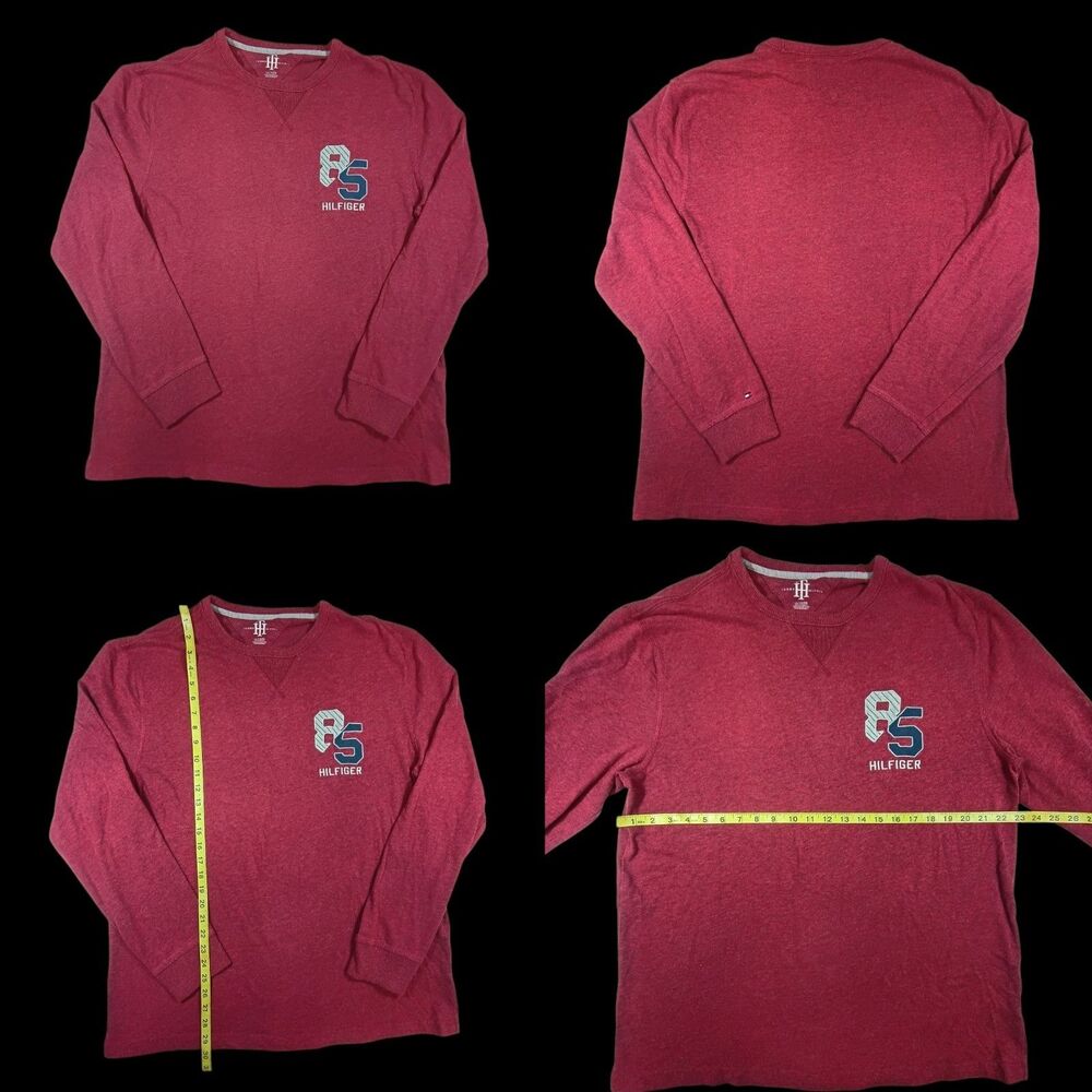 Tommy Hilfiger Sweatshirt Mens XL Burgundy Long Sleeve 85 Logo Crew Neck Cotton